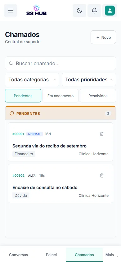 Chamados no celular