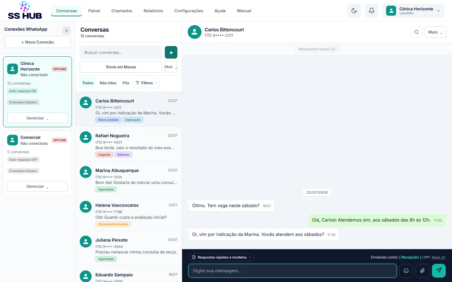 Lista de conversas com a conversa aberta