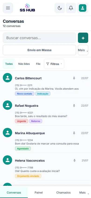 Lista de conversas no celular