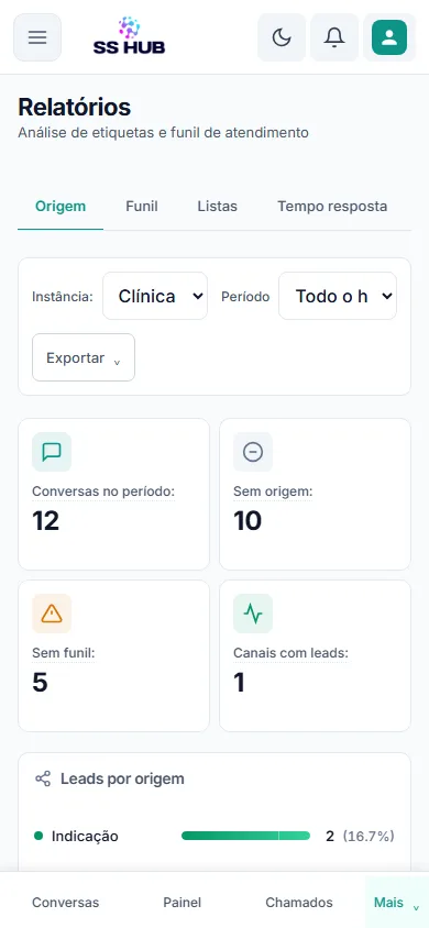 Relatório de origem no celular